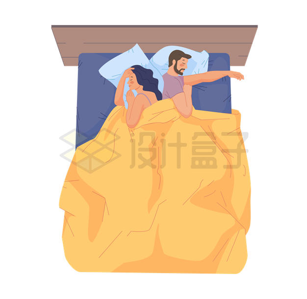 俯视视角大床上睡觉的夫妻8262899矢量图片免抠素材 休闲娱乐-第1张