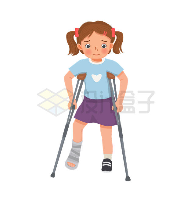 卡通女孩拄拐杖腿部受伤骨折1488536矢量图片免抠素材 健康医疗-第1张