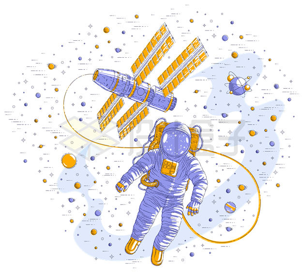 卡通风格从宇宙飞船上出仓活动的航天员插画3234320矢量图片免抠素材 军事科幻-第1张