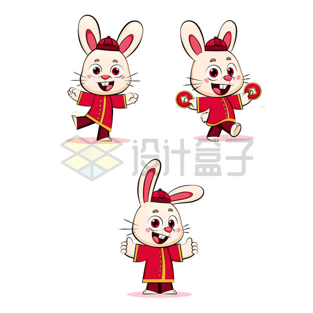 3款可爱的卡通小兔子兔年新年春节插画1098320矢量图片免抠素材 节日素材-第1张