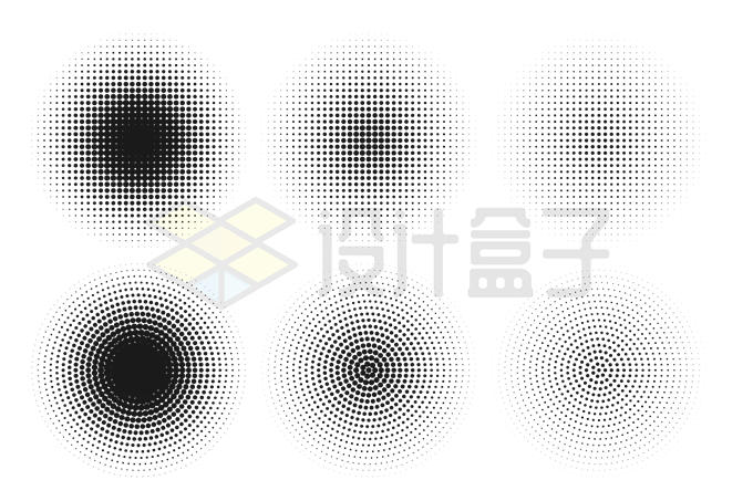 6款黑色圆点组成的离散同心圆光斑5007082矢量图片免抠素材 装饰素材-第1张