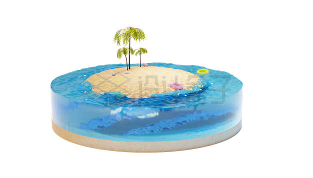 圆形海洋海水上的热带岛屿3D模型3296172PSD免抠图片素材 生物自然-第1张