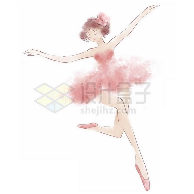 优雅的卡通芭蕾舞演员水彩插画7470978免抠图片素材 人物素材-第1张