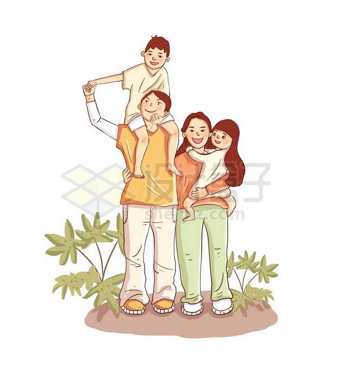 卡通一家四口二胎家庭幸福之家插画7954970免抠图片素材 人物素材-第1张