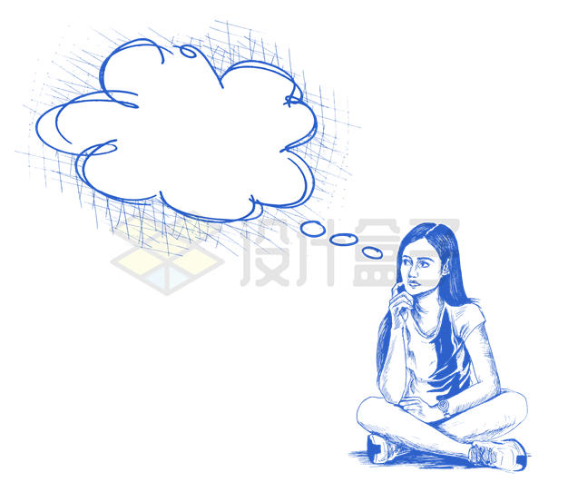 青春女孩坐在地上思考问题圆珠笔手绘插画3133863矢量图片免抠素材 人物素材-第1张