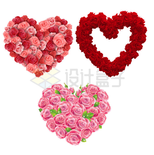 3款玫瑰花组成心形图案花环情人节装饰3555650PSD免抠图片素材 节日素材-第1张