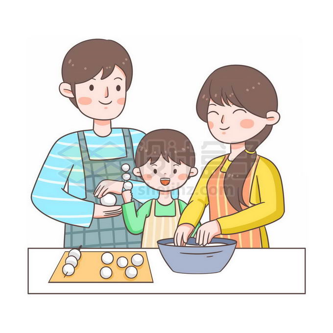 卡通一家三口正在做菜幸福之家插画7660129免抠图片素材 人物素材-第1张