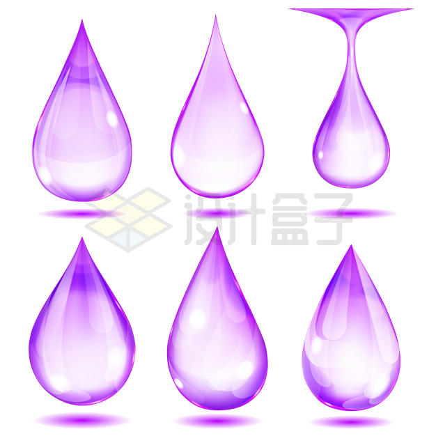 6款晶莹透亮的紫色水滴液滴效果7463739矢量图片免抠素材 节日素材-第1张