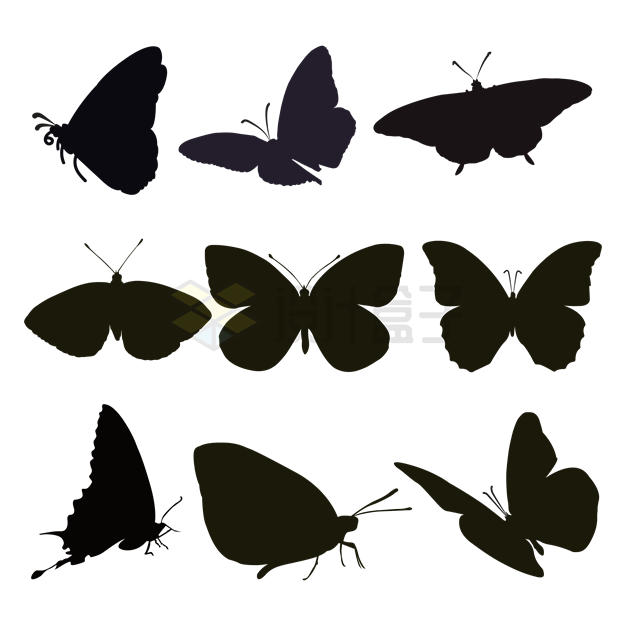 9款翩翩起舞的蝴蝶黑色剪影7185725矢量图片免抠素材 生物自然-第1张