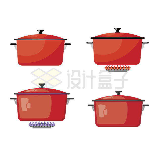 4款红色汤锅使用示意图7040107矢量图片免抠素材 生活素材-第1张