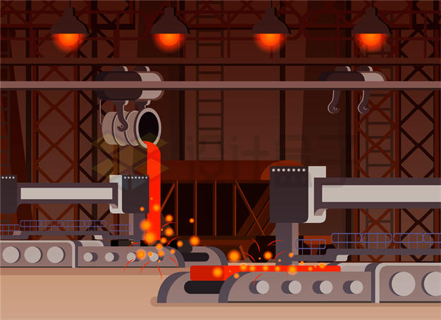 卡通钢铁厂炼钢厂的高炉和生产线2124903矢量图片免抠素材 工业农业-第1张