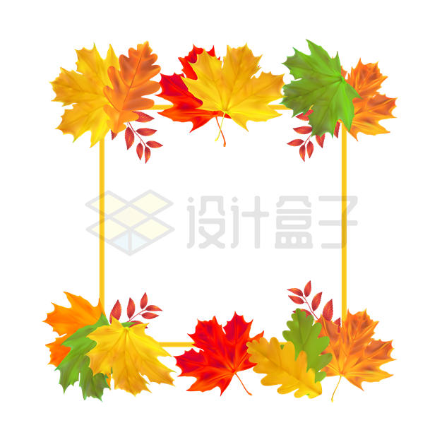 黄色树叶装饰的秋天边框方框4854128矢量图片免抠素材 生物自然-第1张