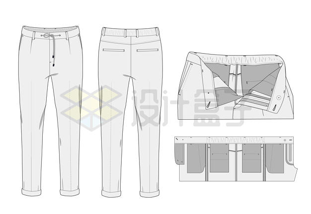 男士裤子西装裤正反面和细节图服装设计2371256矢量图片免抠素材 生活素材-第1张