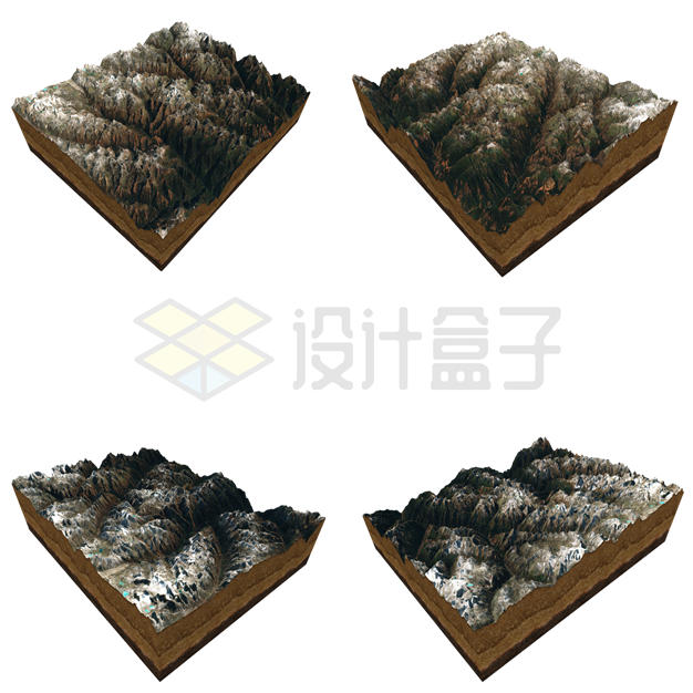 4个不同角度的青藏高原冰川群山3D沙盘地形图鸟瞰图9775929PSD免抠图片素材 科学地理-第1张