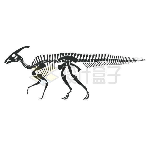 鸭嘴龙骨骼骨架恐龙化石剪影图案4648991矢量图片免抠素材 科学地理-第1张