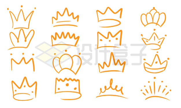 16款手绘涂鸦风格金色皇冠王冠图案4513044矢量图片免抠素材 线条形状-第1张