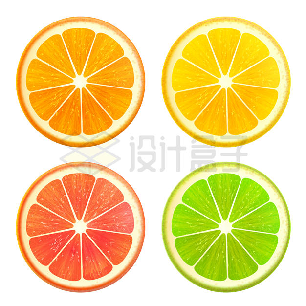 橙色黄色红色绿色橙子柠檬水果横切面2075193矢量图片免抠素材 生活素材-第1张