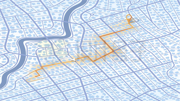 鸟瞰城市地图和发光橙色导航线路5180409矢量图片免抠素材下载 交通运输-第1张