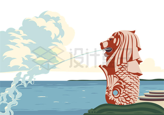 狮头鱼尾像鱼尾狮新加坡城市地标插画8208642矢量图片免抠素材 建筑装修-第1张