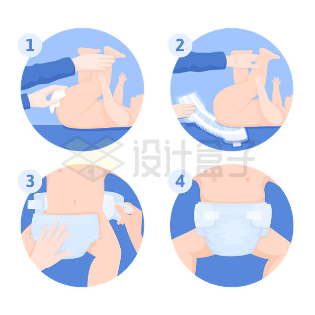 婴儿换纸尿裤尿不湿过程示意图9319037矢量图片免抠素材 生活素材-第1张