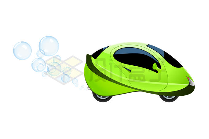 卡通绿色氢能源汽车燃烧产生的水汽泡泡3586047矢量图片免抠素材 交通运输-第1张