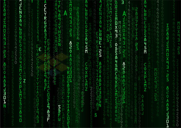 黑客帝国风格流动的绿色字母字符黑色背景3921704矢量图片免抠素材 背景-第1张