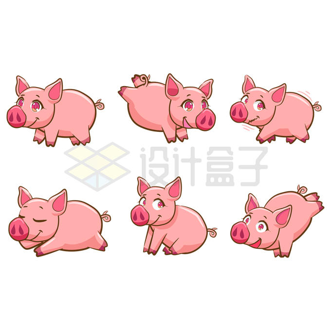 6款超可爱的粉红色卡通小猪5839969矢量图片免抠素材 生物自然-第1张