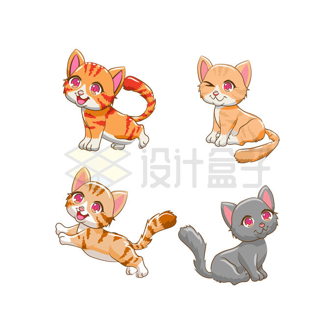 4款可爱的卡通猫咪橘猫短毛猫4741620矢量图片免抠素材 生物自然-第1张
