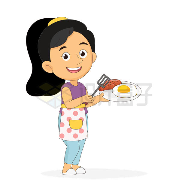 卡通女人做的简单和烤肠早餐4447309矢量图片免抠素材 生活素材-第1张