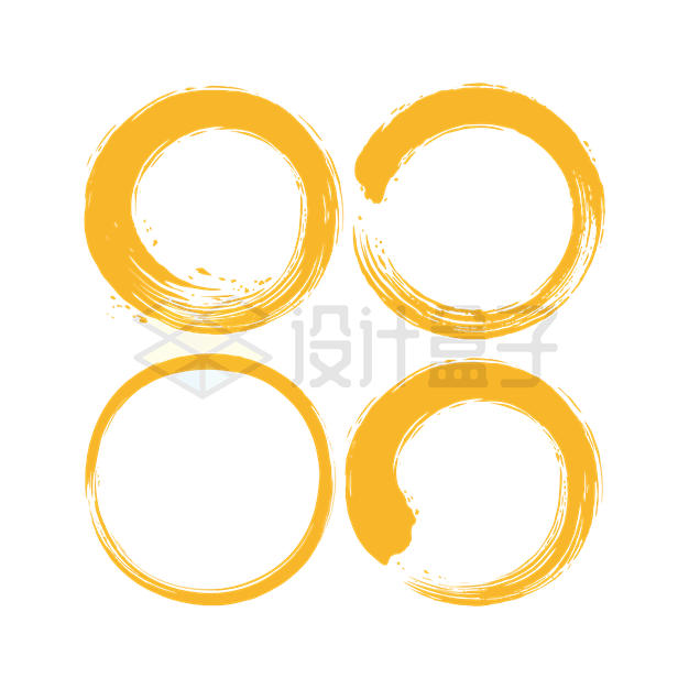 4款金色毛笔画涂鸦圆圈圆环装饰5331268矢量图片免抠素材 边框纹理-第1张