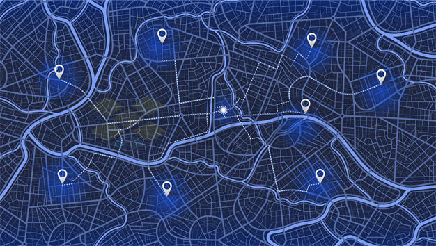 暗黑风格城市地图和发光蓝色道路导航线路1894757矢量图片免抠素材下载 交通运输-第1张
