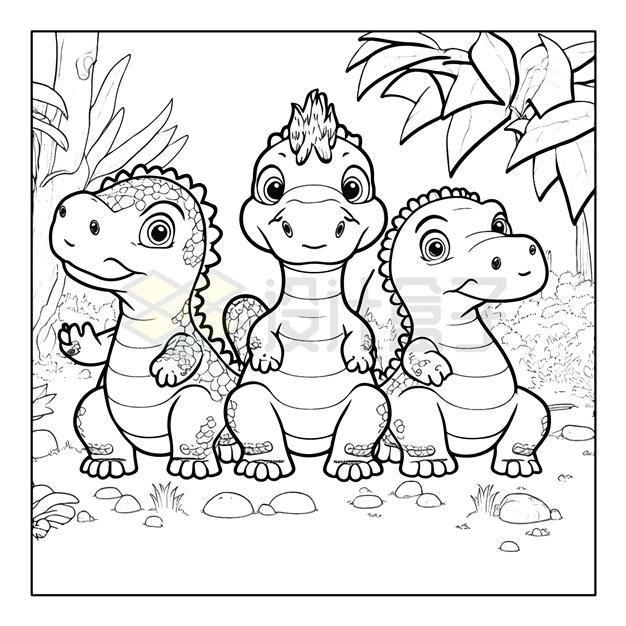 三只卡通恐龙简笔画4043471矢量图片免抠素材下载 生物自然-第1张