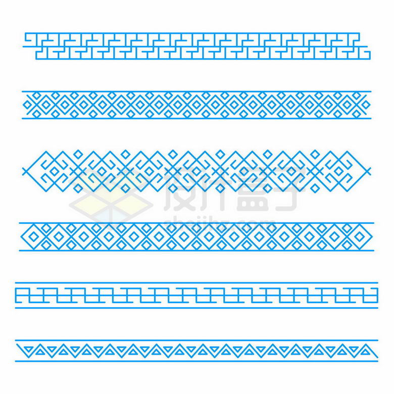 6款蓝色回字纹复杂花纹图案边框装饰3823674矢量图片免抠素材 线条形状-第1张