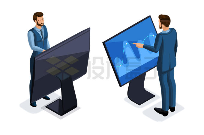2.5D风格商务人士正在使用大屏幕查看数据2052530矢量图片免抠素材 IT科技-第1张