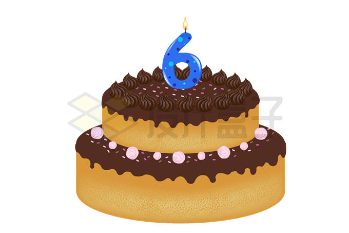 六岁6岁生日蛋糕卡通巧克力双层蛋糕4655617矢量图片免抠素材 生活素材-第1张