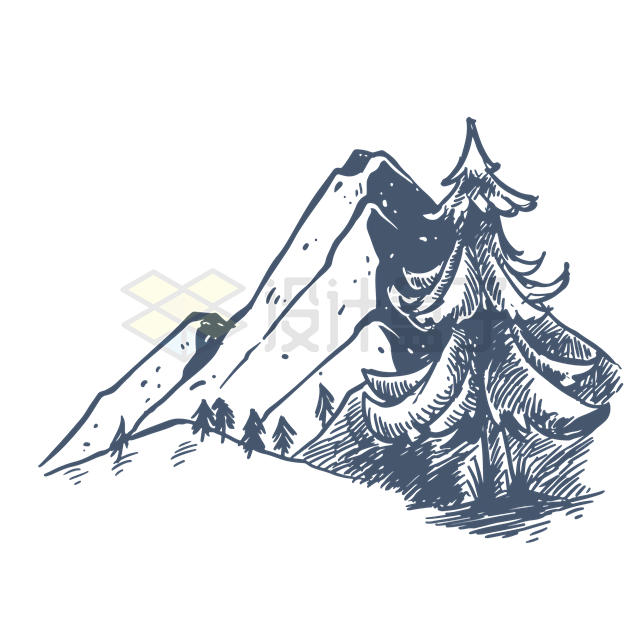 雪松和远处的山脉高山风景插画2539689矢量图片免抠素材 生物自然-第1张