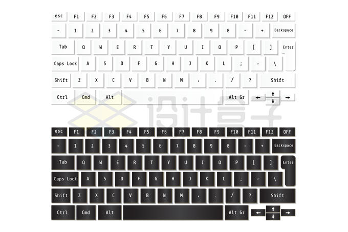 2款黑色和白色笔记本电脑键盘布局5461867矢量图片免抠素材 IT科技-第1张