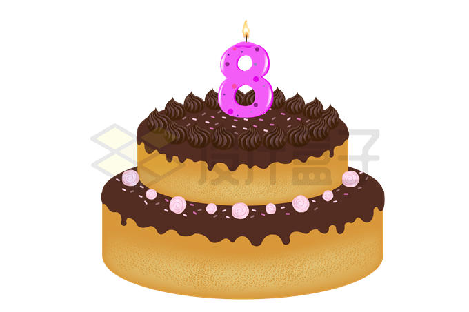 八岁8岁生日蛋糕卡通巧克力双层蛋糕3423396矢量图片免抠素材 生活素材-第1张