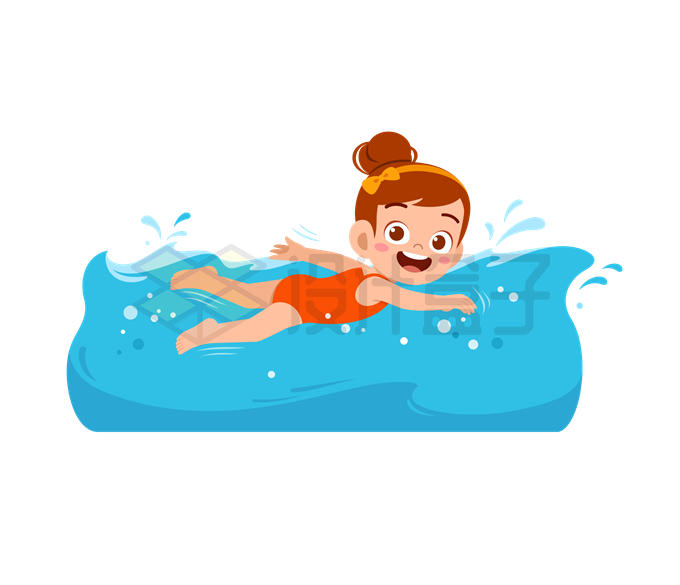 卡通小女孩正在游泳6216807矢量图片免抠素材 休闲娱乐-第1张
