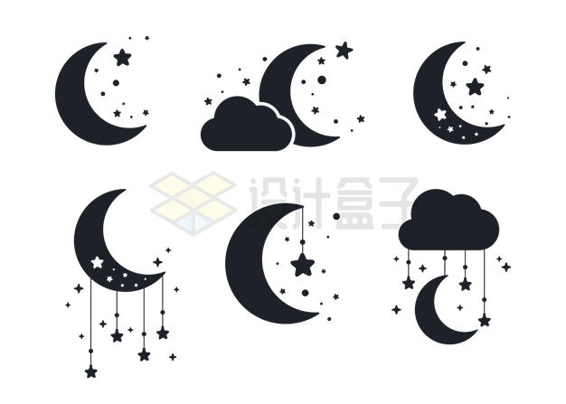 6款月亮和星星晚上好晚安图案7932991矢量图片免抠素材 生物自然-第1张