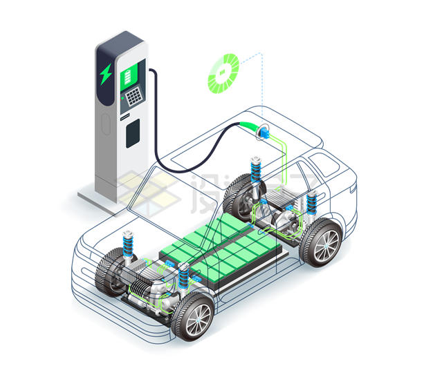 透明效果的电动汽车内部结构图正在充电中4934670矢量图片免抠素材 交通运输-第1张