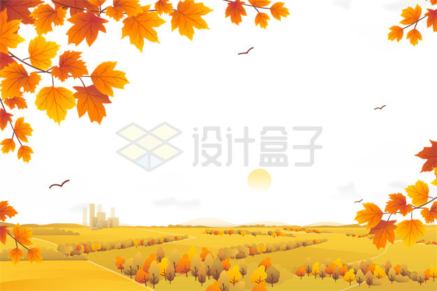 秋天金黄色的田野风景2056500矢量图片免抠素材 生物自然-第1张