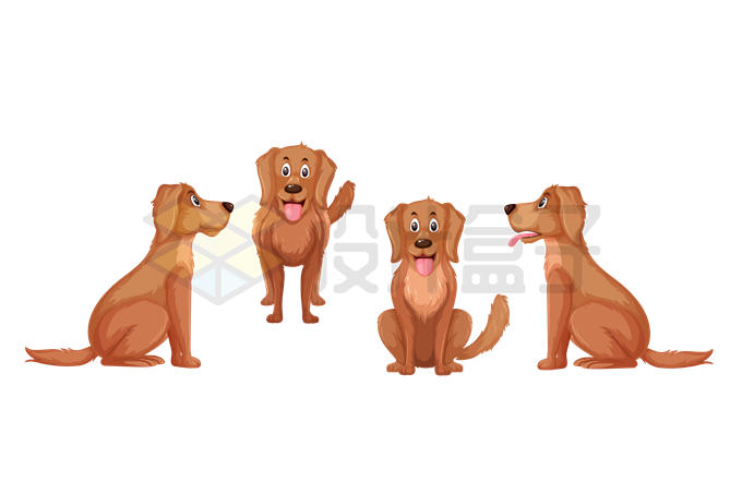 4种不同角度的卡通狗狗宠物狗5884932矢量图片免抠素材 生物自然-第1张
