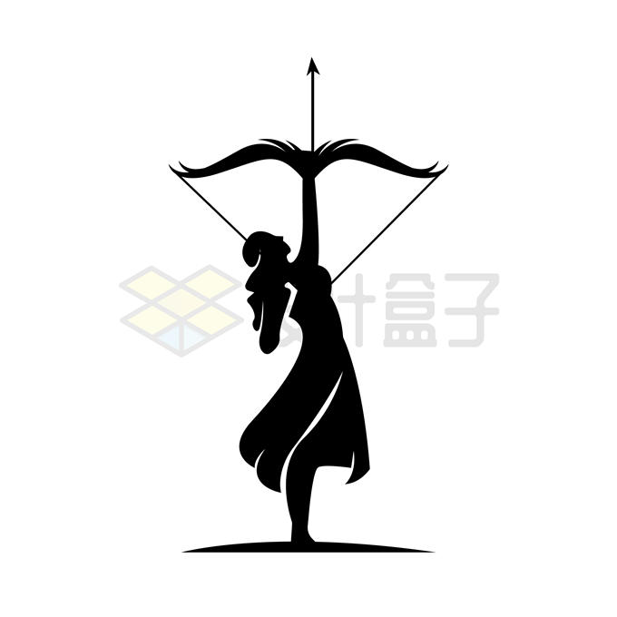 弯弓射大雕的女神人物剪影射手座图案8916363矢量图片免抠素材 人物素材-第1张