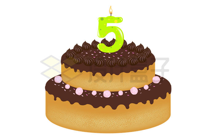 五岁5岁生日蛋糕卡通巧克力双层蛋糕2174944矢量图片免抠素材 生活素材-第1张
