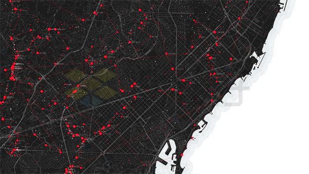 黑暗风格城市地图和发光的红点7116337矢量图片免抠素材 科学地理-第1张