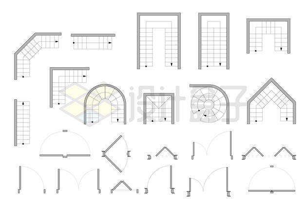 各种大门房门楼梯装修平面图元素6038122矢量图片免抠素材 建筑装修-第1张