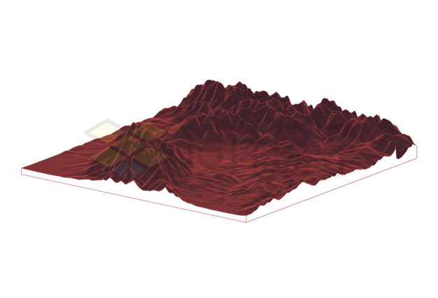 暗红色三维立体风格山脉盆地群山数字地形沙盘模型7896441矢量图片免抠素材 科学地理-第1张