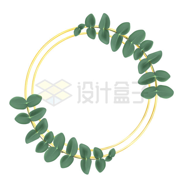 树叶和金色同心圆圆形边框组成的装饰3552849矢量图片免抠素材 生物自然-第1张