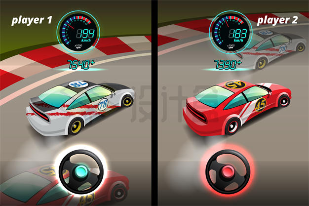 两人对抗赛车游戏操作界面设计4654951矢量图片免抠素材 UI-第1张